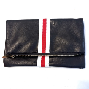Faux leather clutch black with Red and‎ white Ribbon